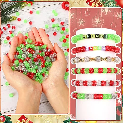 Miniatura 3 de UPINS 1200 cuentas de plástico con purpurina navideña para collares, pulseras, aretes, joyería, suministros de decoración de fiesta de Navidad,