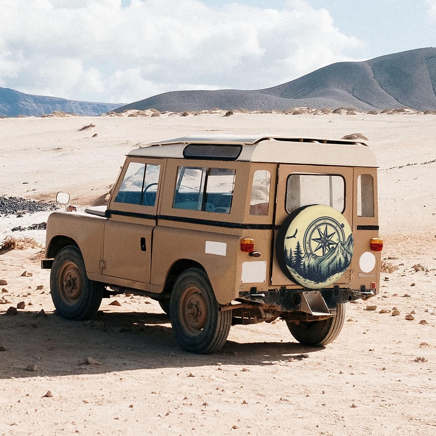 Compass Mountains Forest Spare Tire Cover Universal Wheel Cover Waterproof Dust-Proof Tire Protector with Adjustable Buckle Strap for Trailer RV SUV All Vehicle 15 inch