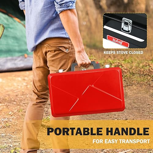 Miniatura 8 de FEASTO Estufa de propano con dos quemadores ajustables de alta potencia a prueba de viento y dos patas plegables, conveniente para acampar al aire