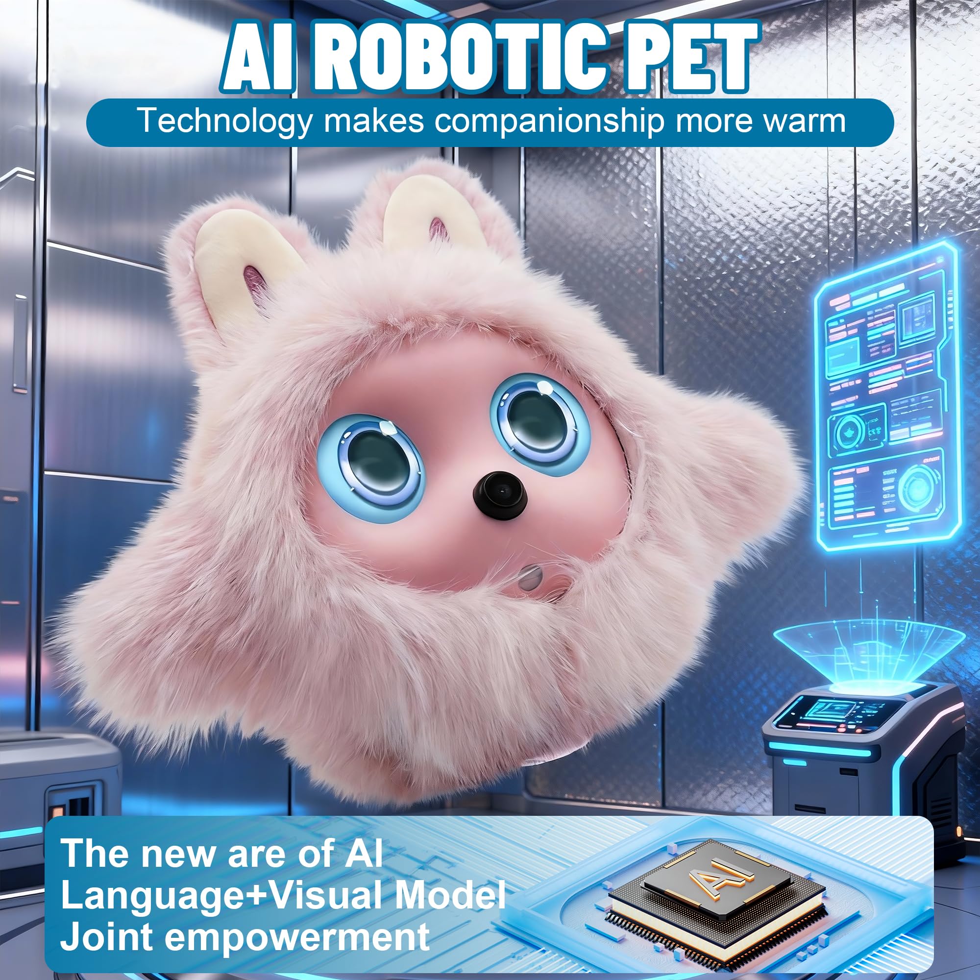 Kehuitry AI Robot Interactive Pet for Kids and Adults with Face Recognition & Storytelling, Desktop Companion Robot with LED Emotion Eyes, Talking Robot Pet for Stress Relief & Real-Time Interaction