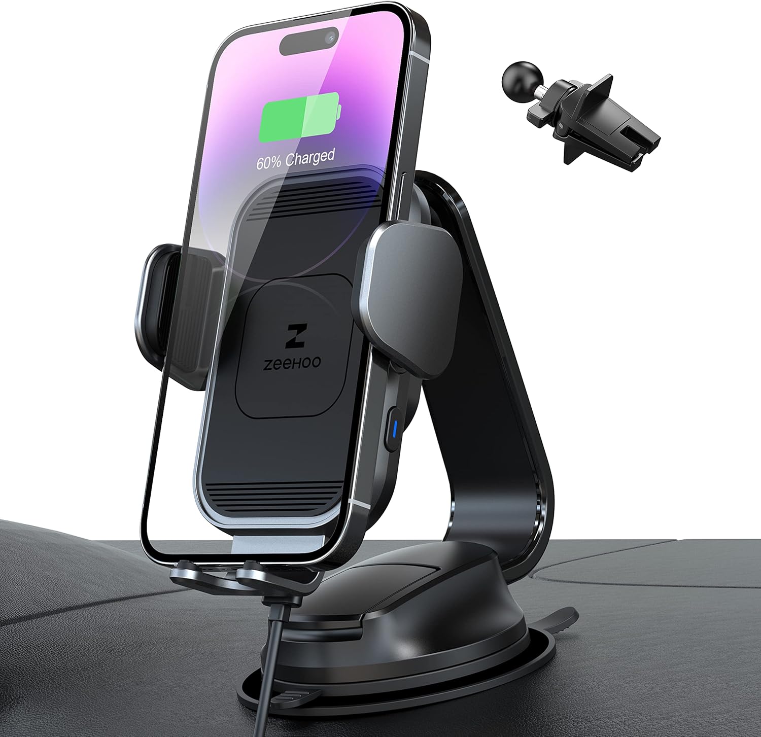 Wireless Car Charger [ALUMINUM STRONG SUCTION ARM] ZeeHoo