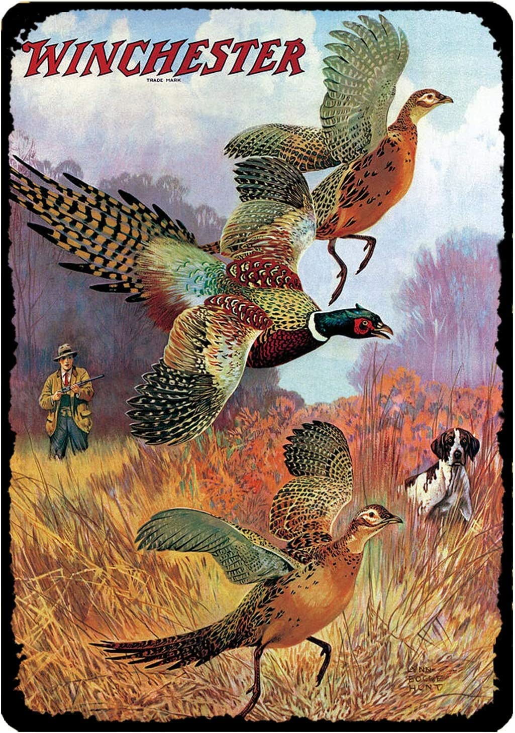 Vintage Metal Tin Sign Pheasants on The Rise Winchester Firearm Hunting Hunter Vintage Metal Tin Sign Wall Home Wall Art Metal Tin Sign, Cave, Bar, Club, Home Wall Art Metal Tin Sign 5.5x8inch