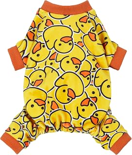 Fitwarm Funny Duck Dog Pajamas - Cute Yellow Velvet Winter Jumpsuit for Small Dogs & Cats, Medium 12-16in Chest