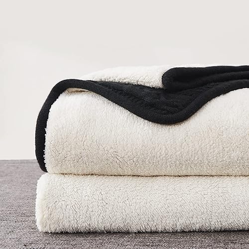 Miniatura 2 de Longhui bedding Manta de punto trenzado acrílico negro de 50 x 63 pulgadas, gruesa, suave, grande, acogedora manta de forro polar de punto para