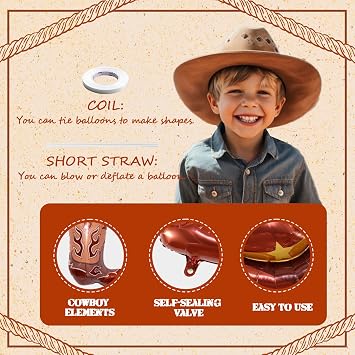 Western Cowboy Balloons 8PCS Cowgirl Hat Boot Foil Balloons Party Decor