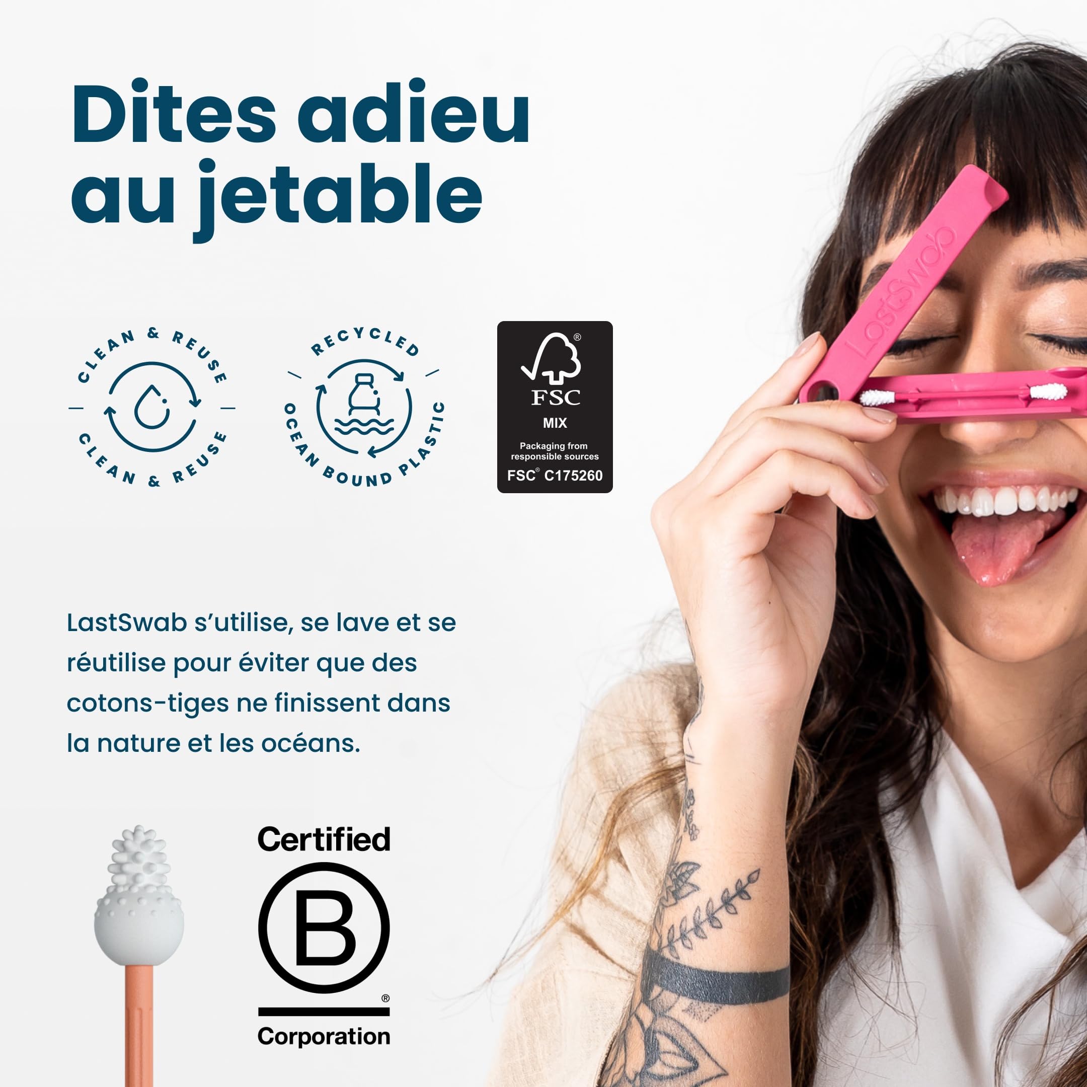 LastSwab® Bébé Cotons-tiges réutilisables en silicone – Nettoyeur doux oreilles & nez pour nouveau-nés et nourrissons – Lavable, sans BPA, zéro déchet, étui – Pêche