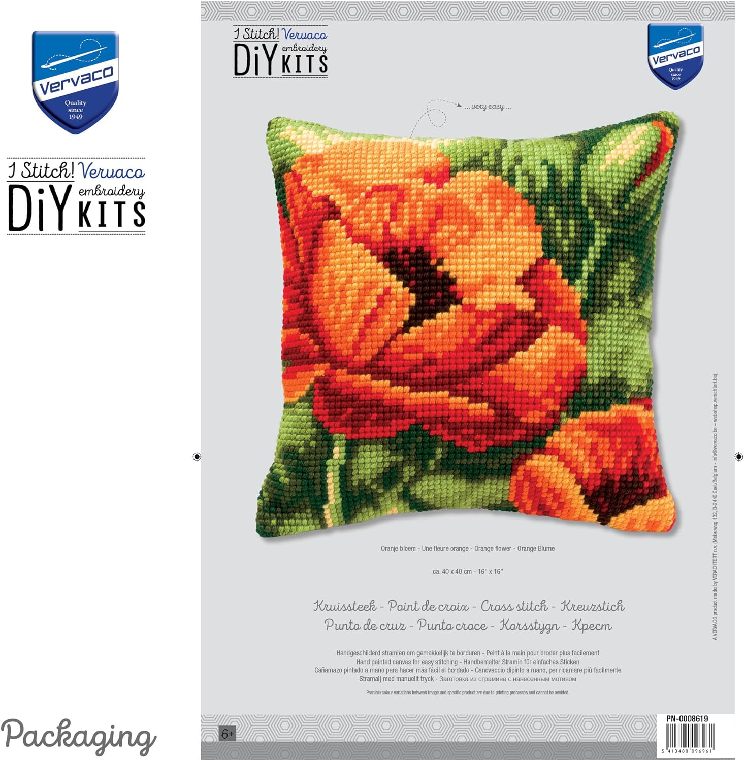Vervaco Cross Stitch Cushion Kit Orange Flower 16" x 16"