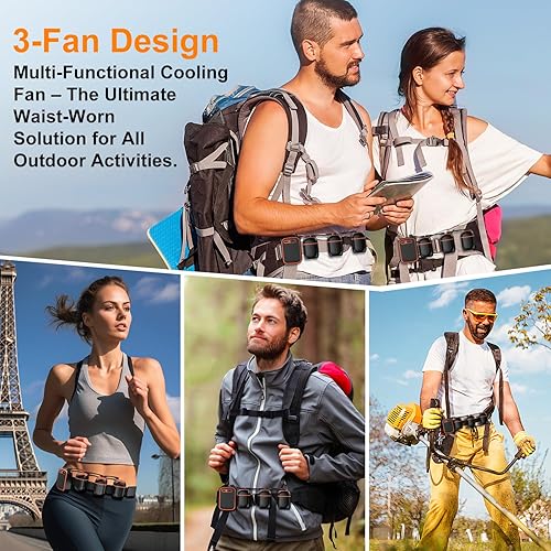 Miniatura 6 de Ventilador de cintura portátil con 3 ventiladores pequeños para viento fuerte 10 veces y amplia área de enfriamiento, batería de 10000 mAh durante
