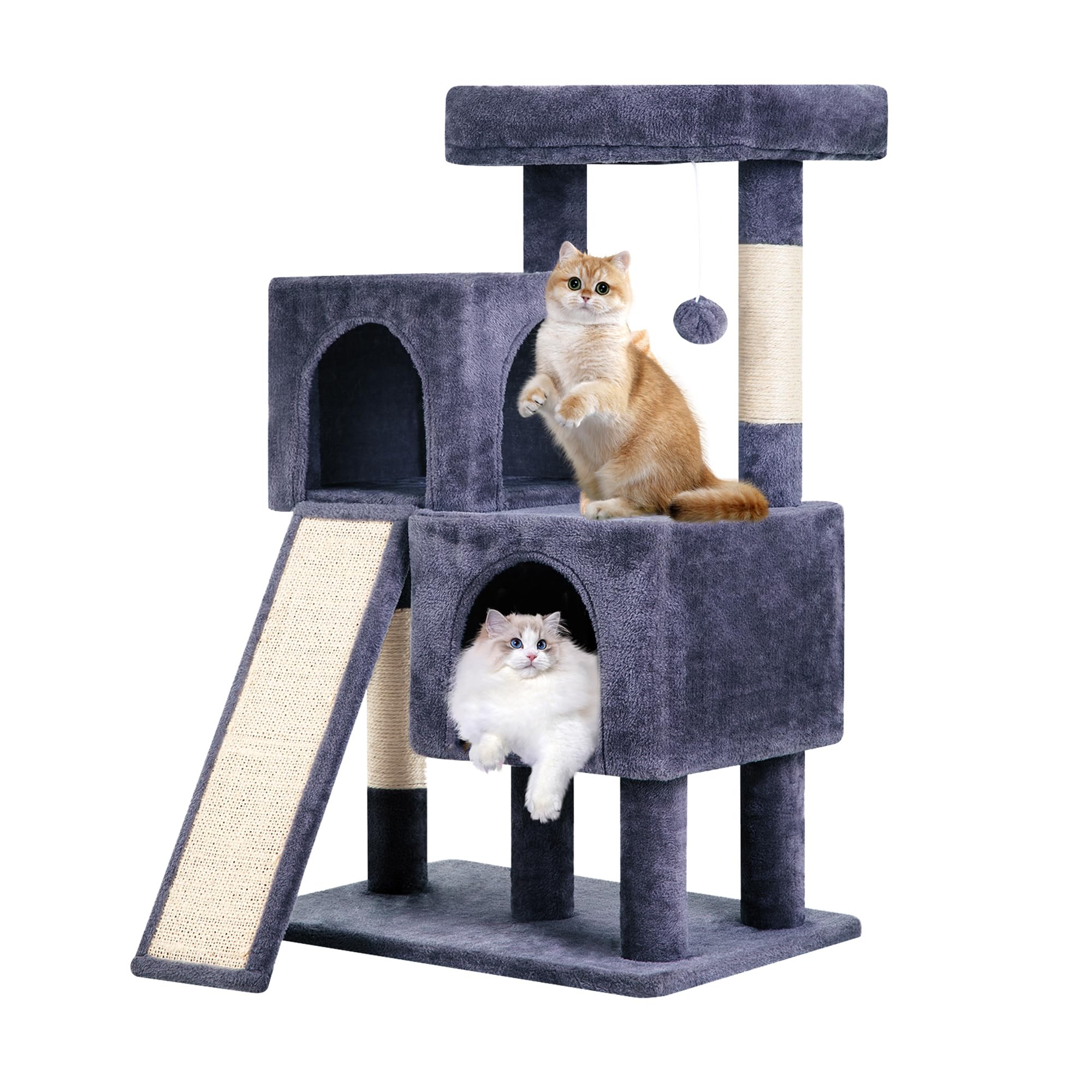 FDW Cat Tree for Indoor Cats 36 Inches Cat Tower Multi-Level Indoor Cat Play Condo House with Scratching Posts, Spacious Perch, Sisal Posts and Dangling Toys (Dark Grey)