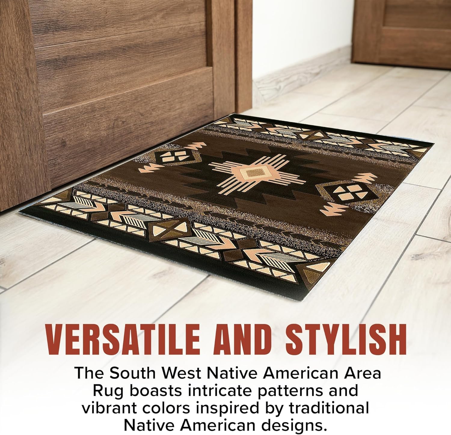 YHSF Southwest Native American Area Rug – Thick, Soft, Durable & Easy to Maintenance Tribal Design Boho Rug– Ideal for Bedroom, Living Room & Hallway - Chocolate, 3 Feet 10 Inches x 5 Feet 2 Inches