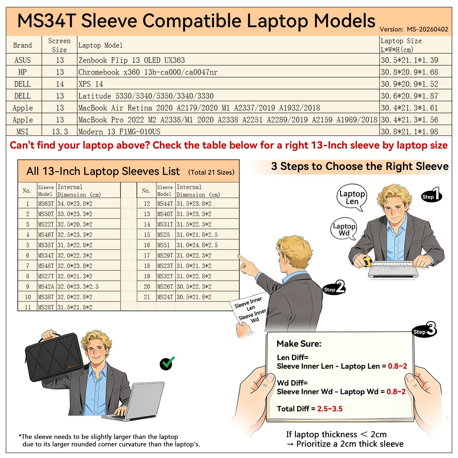 Smatree MS34T Protección rígida 13 Pulgadas Funda para portátil Compatible con Apple MacBook Air Retina/MacBook Pro 2020, para HP Chromebook x360 13b, para DELL Latitude, ASUS Zenbook Flip 13