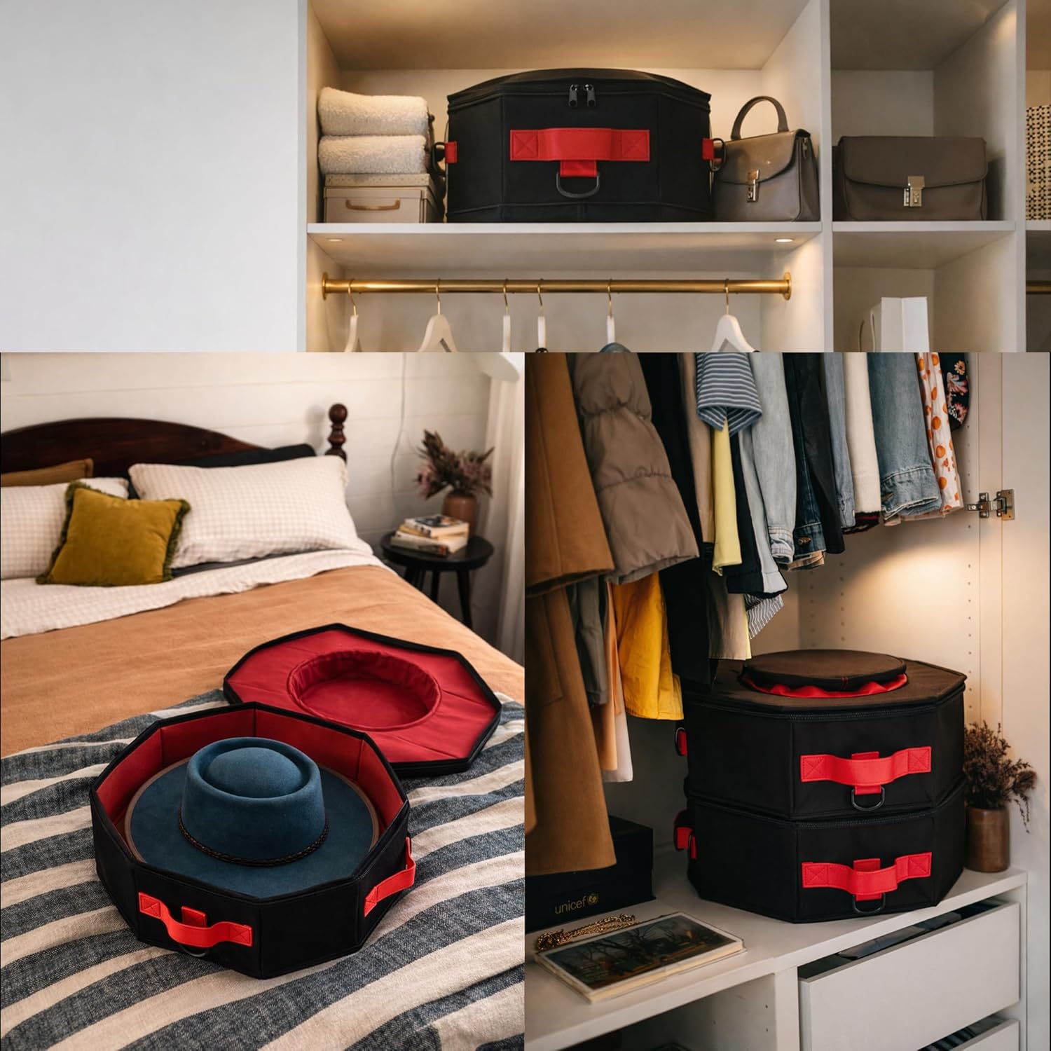 | Premium Foldable & Lightweight Hat Box – Western & Fedora Storage – Water-Resistant Oxford Travel Case – Reinforced Lid – Ideal Gift for Holidays, Birthday & Christmas