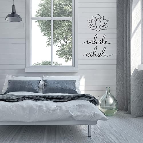Miniatura 6 de Ferraycle Inhale Exhale, arte de pared para yoga, meditación, decoración de flor de loto, letrero de yoga, decoración de meditación de metal negro,