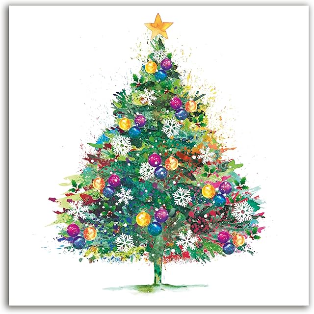 The Heritage Press 'Bright Christmas Tree' Christmas Cards pack for Family and Friends - Eco-friendly, Made in the UK- Pack of 8