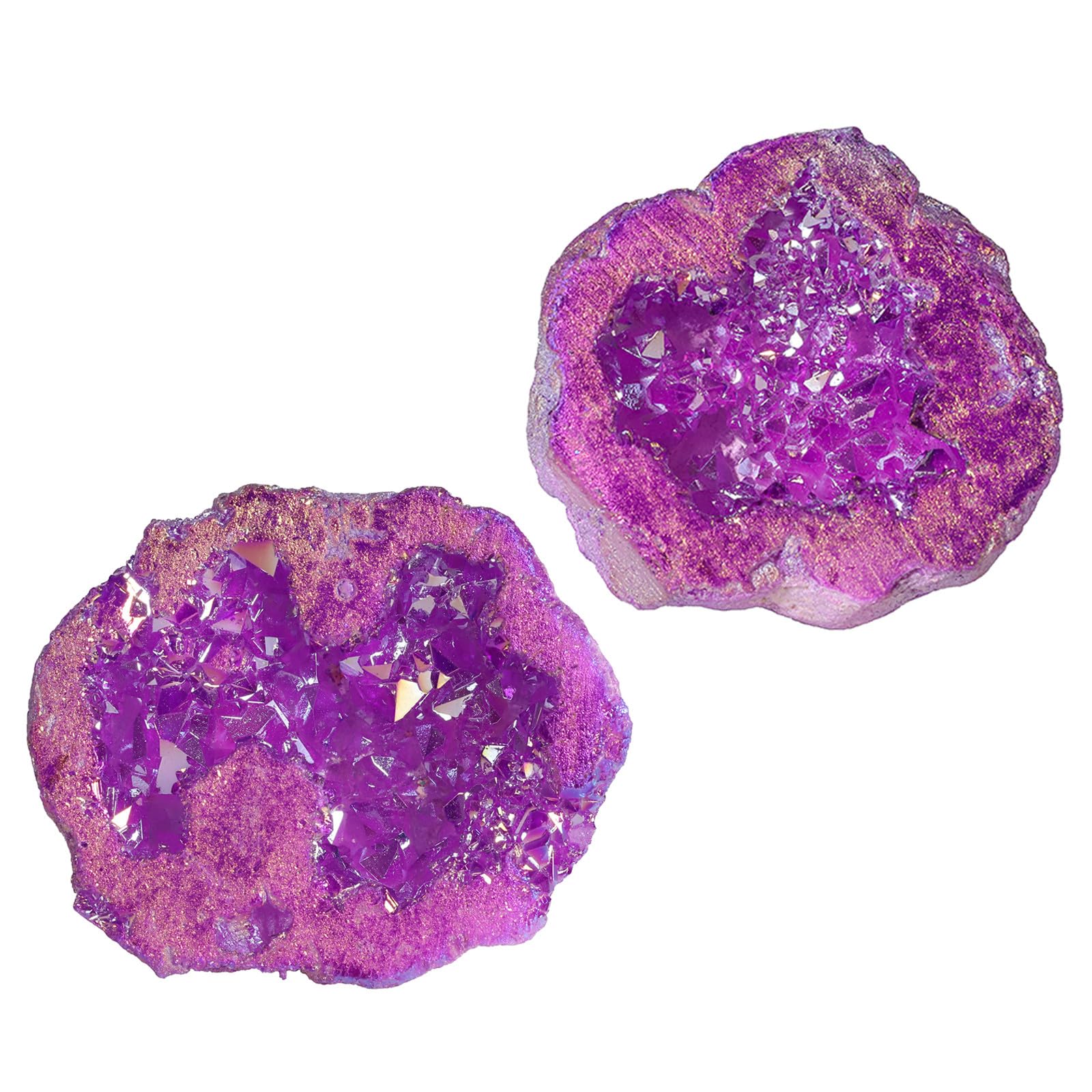 Nupuyai 2pcs Angel Aura Quartz Geode Stone