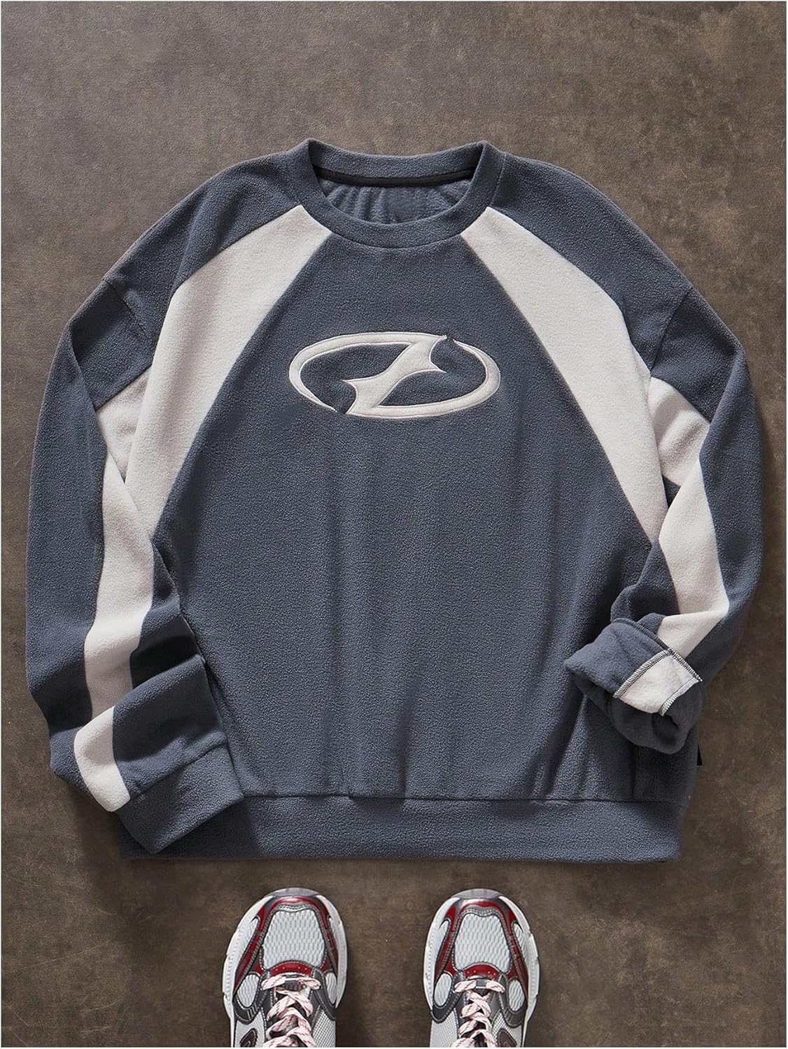 Men's Oversized Sweatshirts Color Block Graphic Embroidered Crewneck Pullover Sweatshirt - Image 6