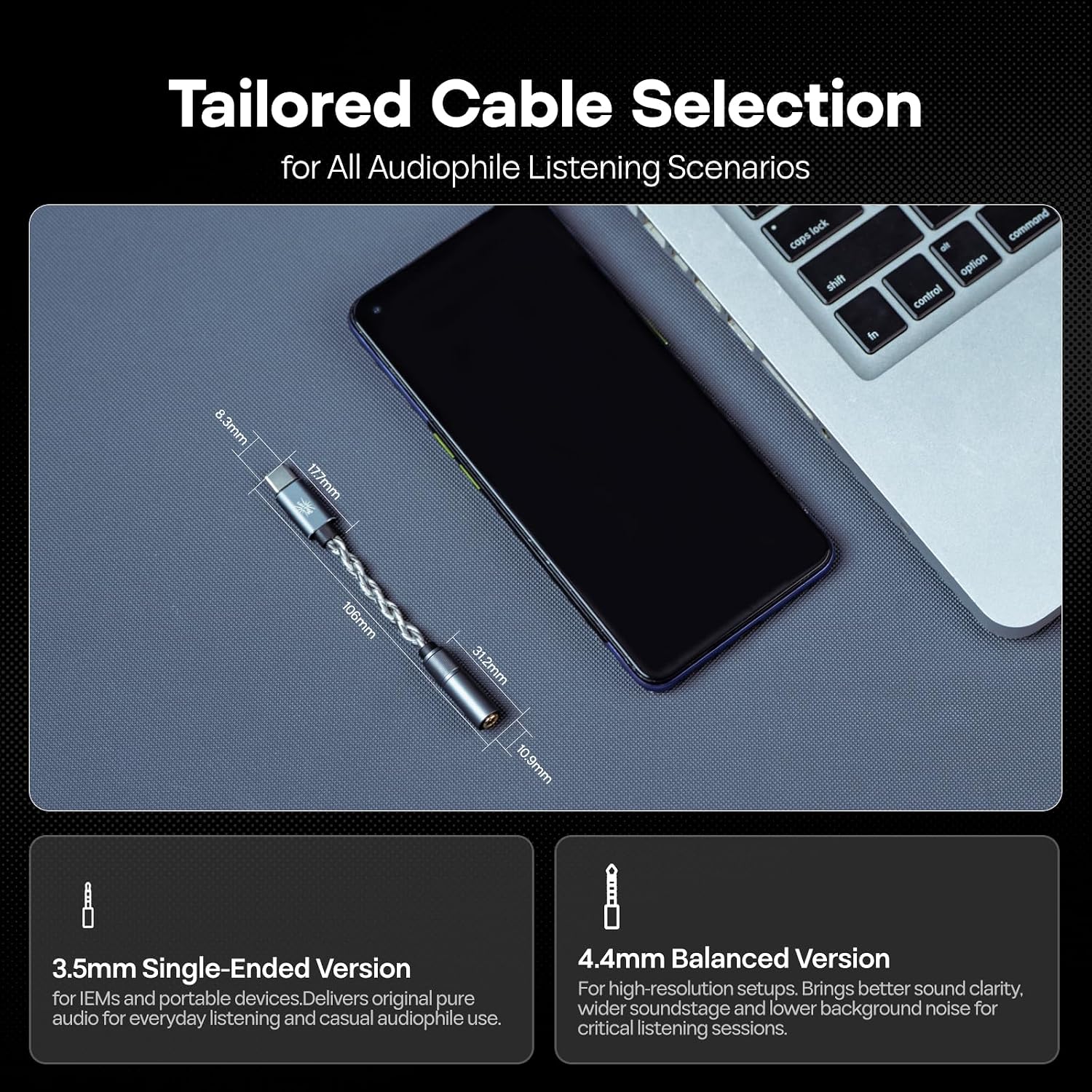 Linsoul Kiwi Ears AD1 Pro USB C DAC Adapter Cable, Custom DAC Chip, Official Web Customizable EQ Tuning, Ultra-Low Noise Portable IEM Amp for IEM Enthusiasts & Music Lovers (Type-C to 4.4mm)