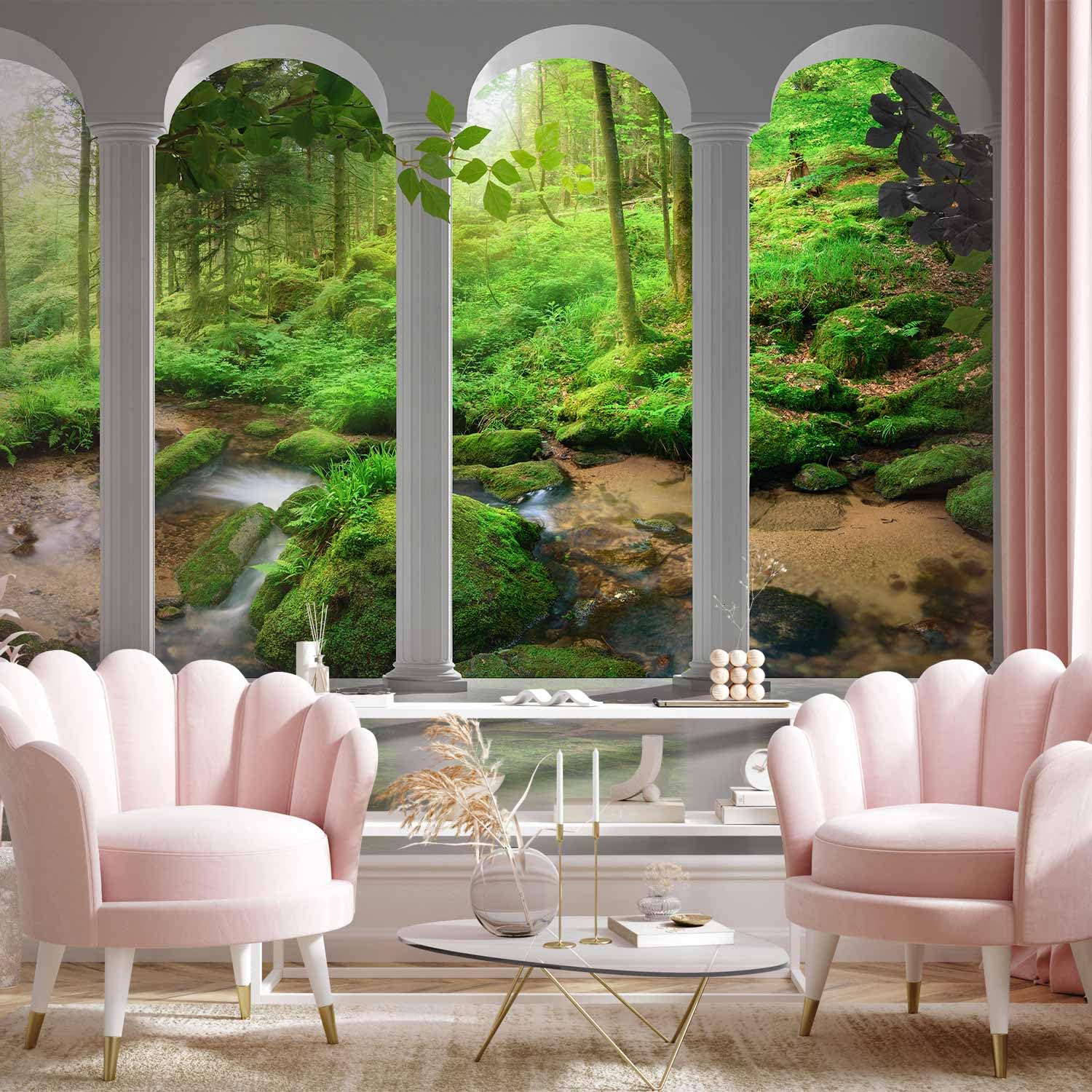 murando - Carta da Parati Adesiva Foresta Bosco 343x256 cm Fotomurali Adesivi Murali Rivestimento Parete Moderna per Pareti Adesiva Muro Decorativo Fotomurale Natura Albero verde Architettura Colonna