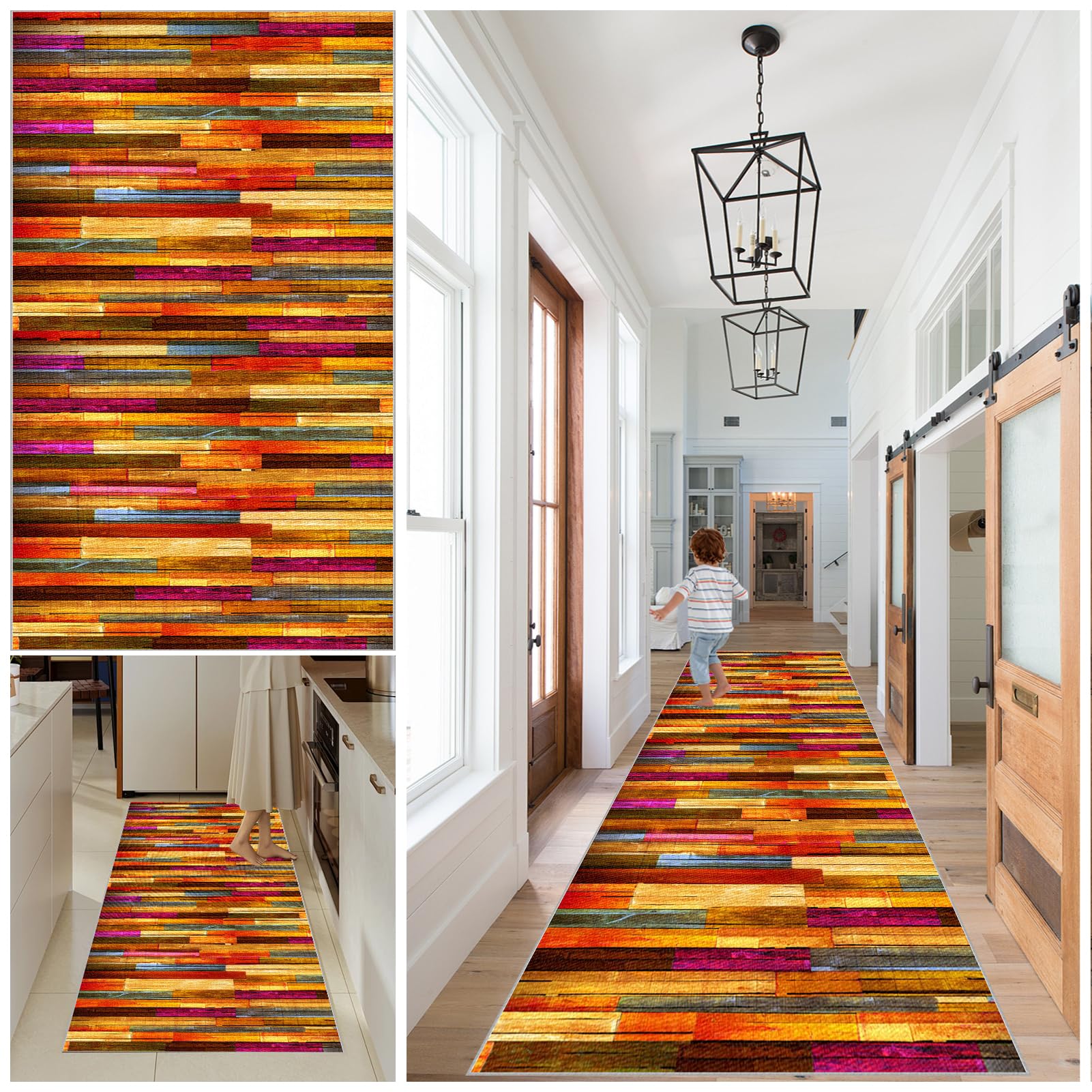 Hallway Runner Rug Kitchen Runners Non Slip washable runner Vintage Carpet Runners for Entryway Long Absorbent Low Pile Floor Mat Hall Runners for Kitchen Bedroom Entryway Laundry 40 x 180 cm