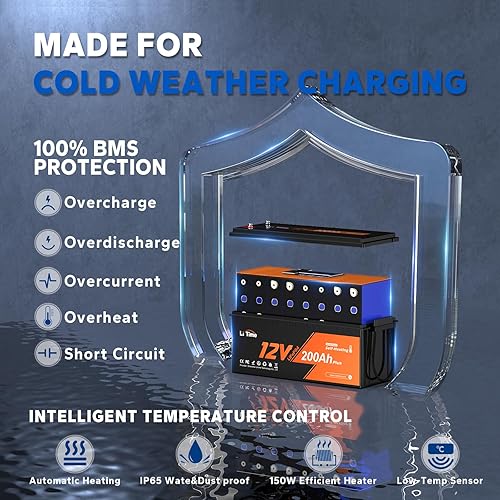 Miniatura 2 de Litime Batería LiFePO4 de litio de 12 V 200 Ah Plus LiFePO4 de baja temperatura, 2560 Wh, energía utilizable, BMS de 200 A incorporada, 4000-15000