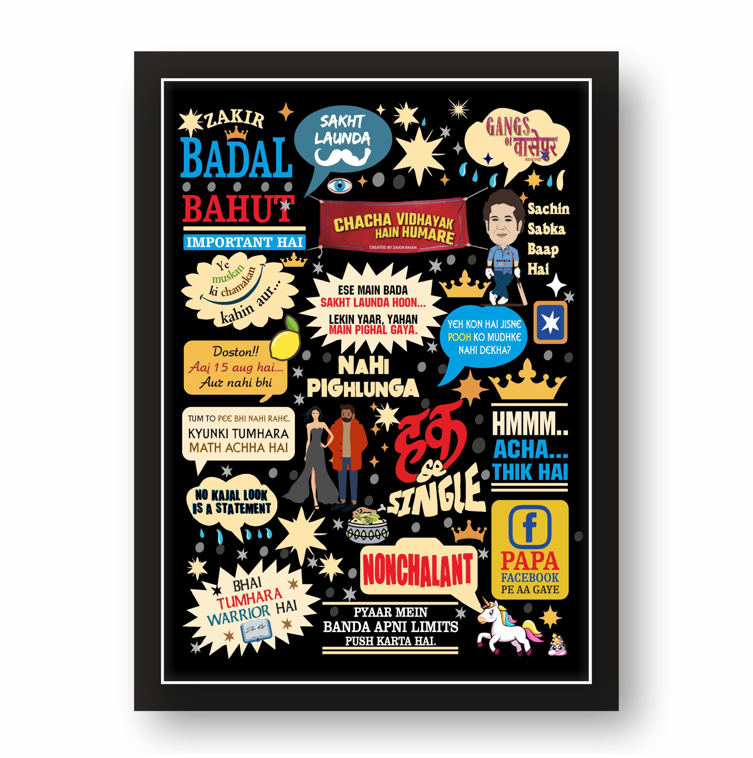 Zakir Khan Comedy Quotes Art Print - 9.25x12.8 inch Black Fiber…
