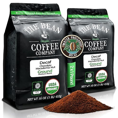Miniatura 46 de The Bean Organic Coffee Company DECAF Le Bean procesado con agua, tostado francés oscuro, café molido, bolsas de 16 onzas (paquete de 2), Café