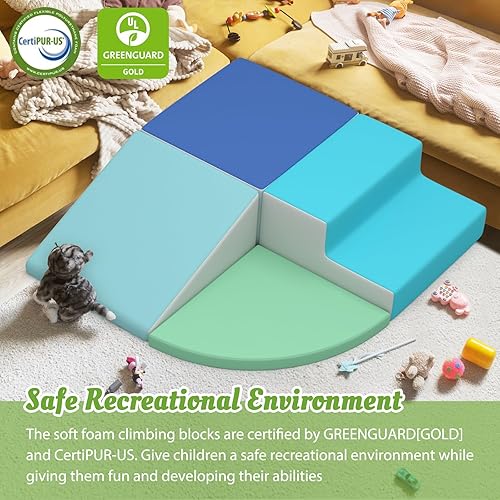 Miniatura 7 de Go Beyond Bloques de escalada de espuma de 4 piezas para niños pequeños, juguetes de escalada para niños pequeños de 1 a 3 años, equipo de juego