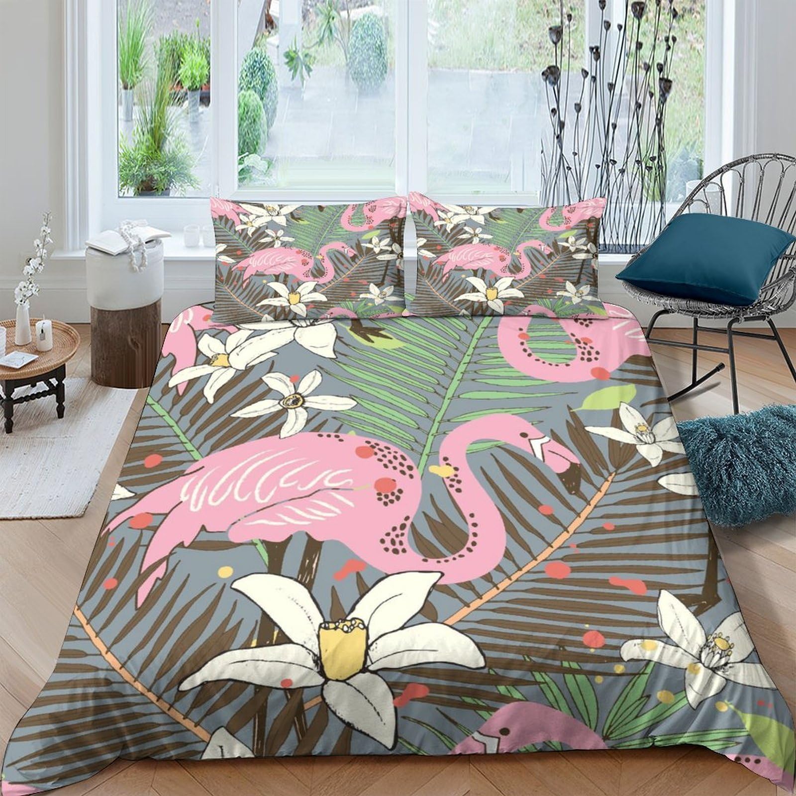 Ctjqhvkz Style-10 3D Printed Pink Flamingo Fitted Sheet Microfiber Tropical Leaves Bed Cover Anti-Slip Easy Care For Bedroom Guest Room Decor Single（135X200cm）