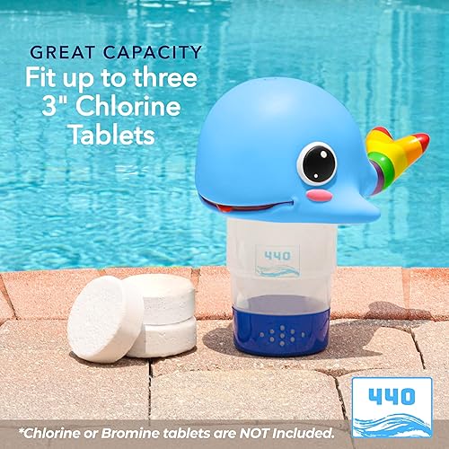 Miniatura 3 de 440 Dispensador flotante de cloro para piscina, se adapta a hasta 3 piezas de pestañas de cloro de 3 pulgadas, flujo ajustable, control, plástico