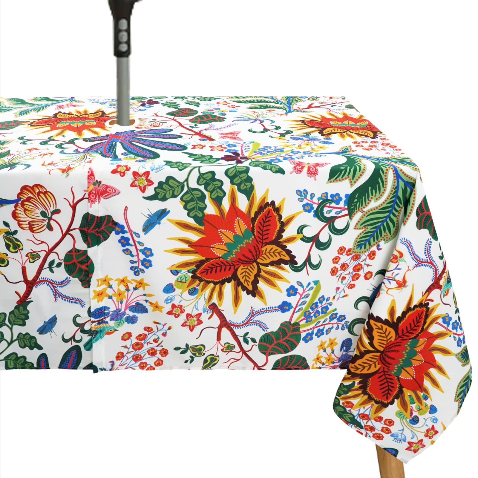 Azxsdrf Waterproof Outdoor Tablecloth with Umbrella Hole for Rectangle Table 60x84inch Flowers Patio Table Cloth with Zipper