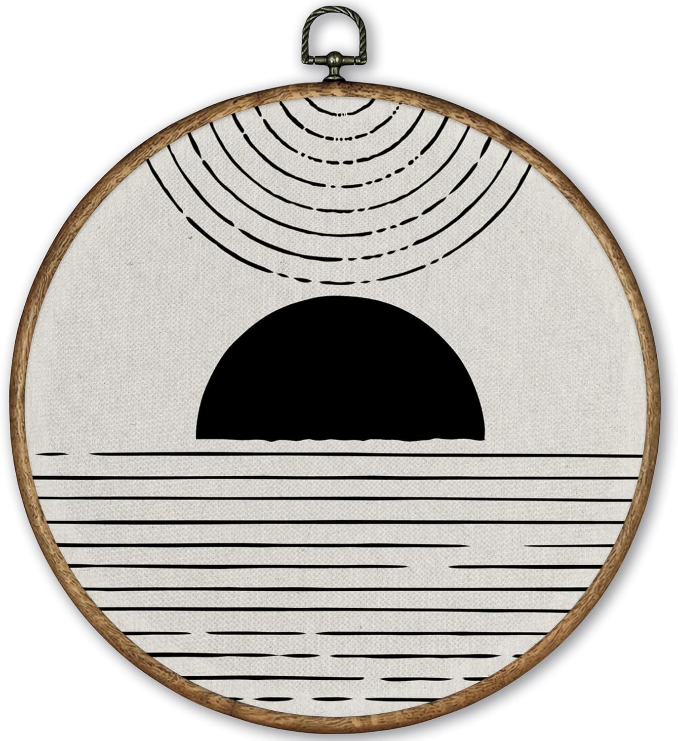 TLESKE Boho Orange Sun and Moon Round Wall Art Decor Framed Set of 2 10x10, Abstract Sunrise Canvas Wall Art Prints Artwork, Bohemian Sunshine Wall Hanging Room Door Decor for Bedroom Living Room