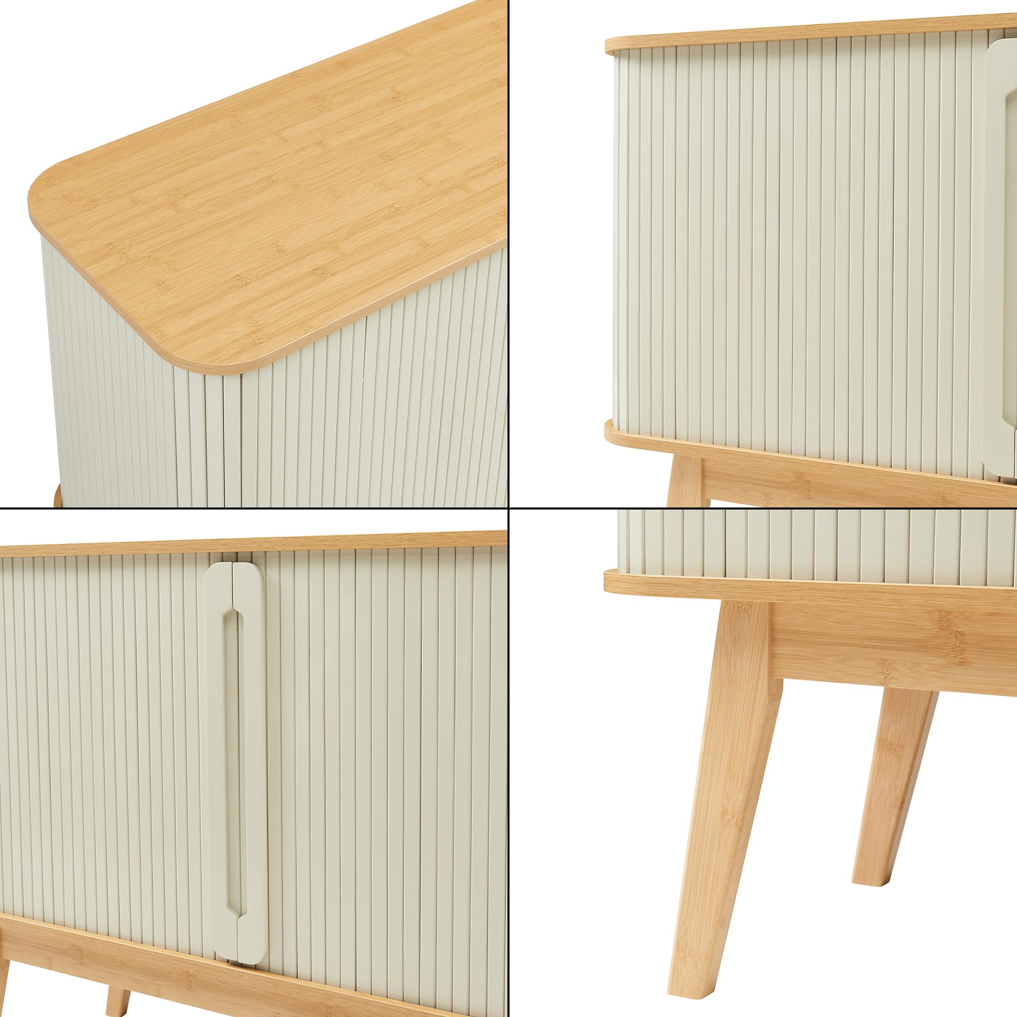 [en.casa] Armadietto Multiuso con 2 Ante Scorrevoli e 4 Vani Chiusi Credenza Madia Mobile Contenitore per Camera da Letto Soggiorno Sala 110x40x80 cm – Naturale/Bianco Crema