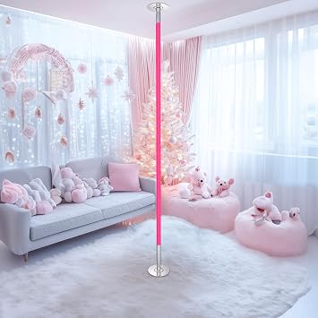 AW 9.25 FT Professional Stripper Pole 45mm Silicone Spinning Static Dance Pole Kit Dancing Pole for Home Gym Exercise Club Party, Pink