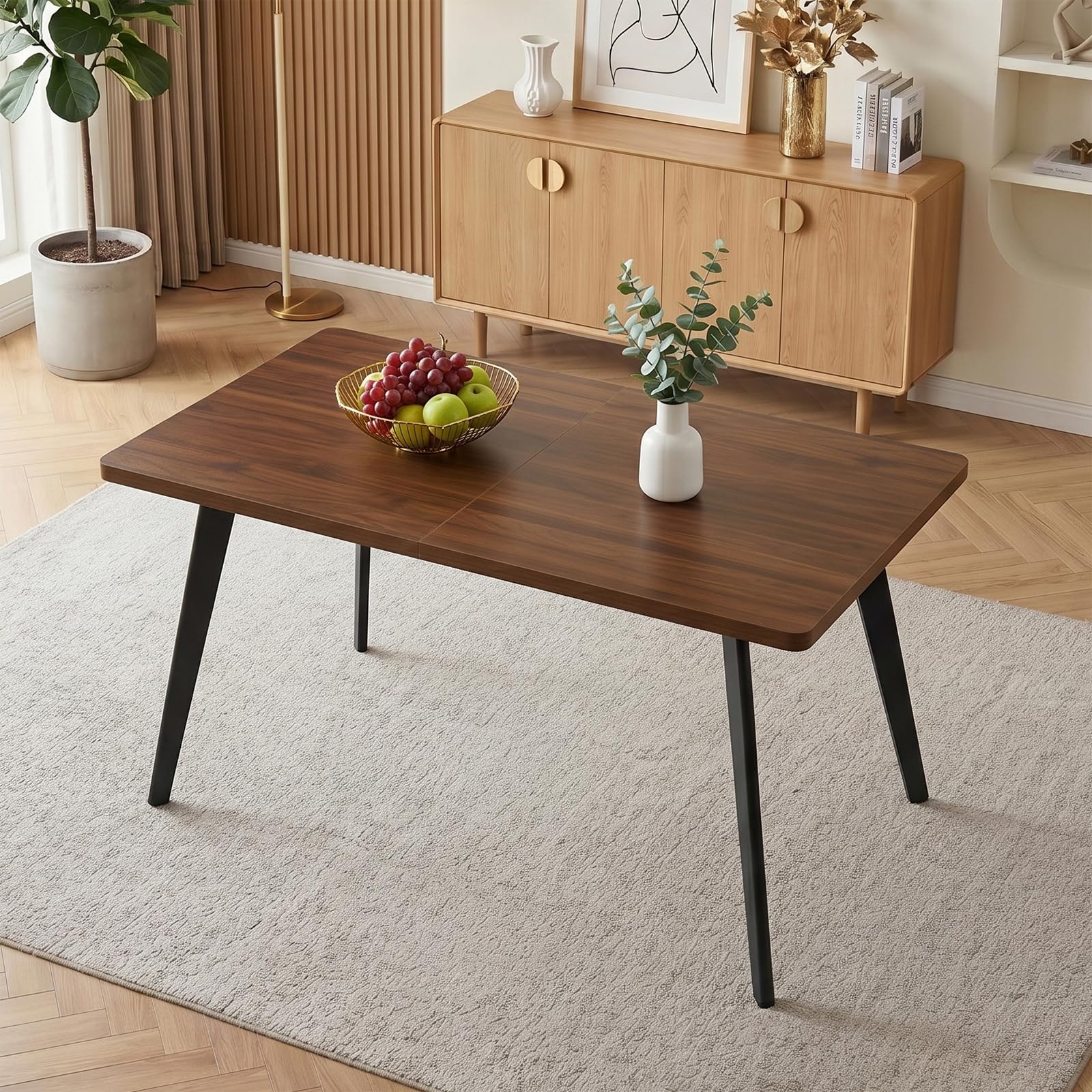 JIEXI Ausziehbares Esstischset mit 6 Stühlen, platzsparender Tisch aus MDF-Holz und stabilem Metallgestell, perfekt für Esszimmer, Küchen und Wohnungen – Tisch aus Eiche + Stühle aus grauem Samt