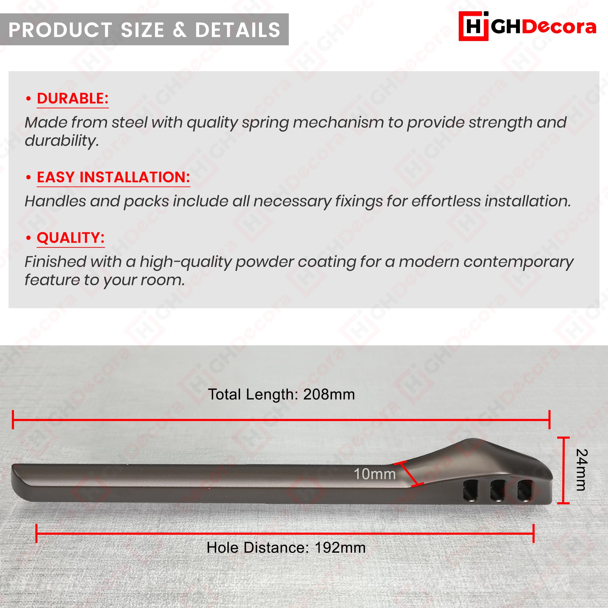 Highdecora Door Handles, Cupboard Drawer Pulls, Wardrobe, Kitchen, 6 Pack (Titanium-208mm), Silver - Image 2