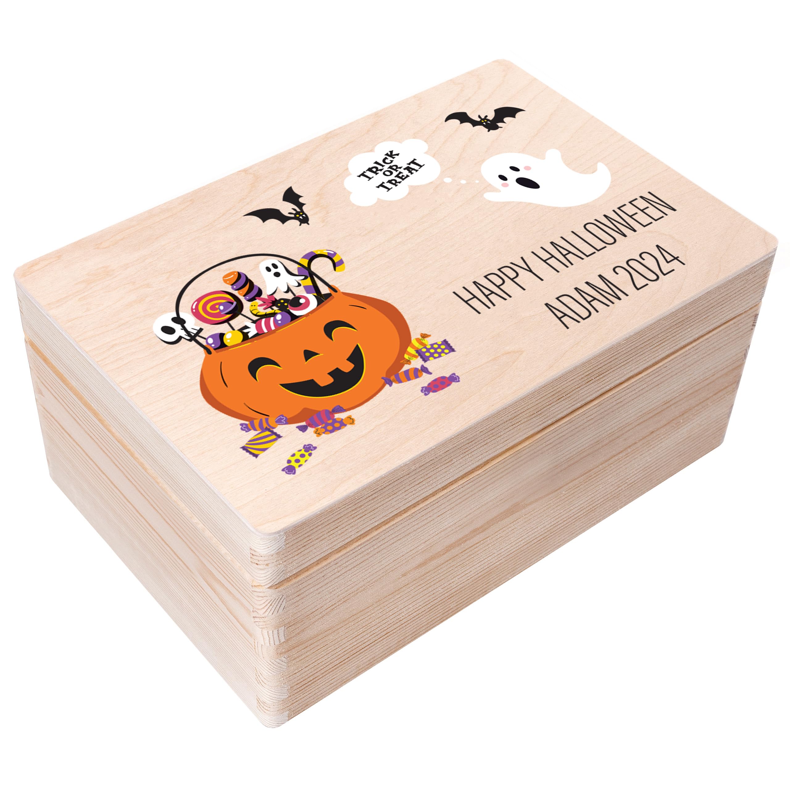 Creative Deco Personalised Halloween Wooden Box - Pumpkin | Any Text Gift for Girls Boys Crafts | Customised Party Storage Box for Costumes, Sweets, Treat Bags | Outdoor Indoor Decoration