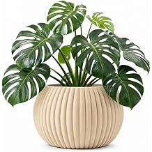 SOOQOO Large 3D Printed Modern Minimalist Planter Pots - 10 Inch Planter Pots with Drainage Plug - Large Flower Planter for Indoor Plants - Biodegradable Flower Planter for Home Garden Office Roni