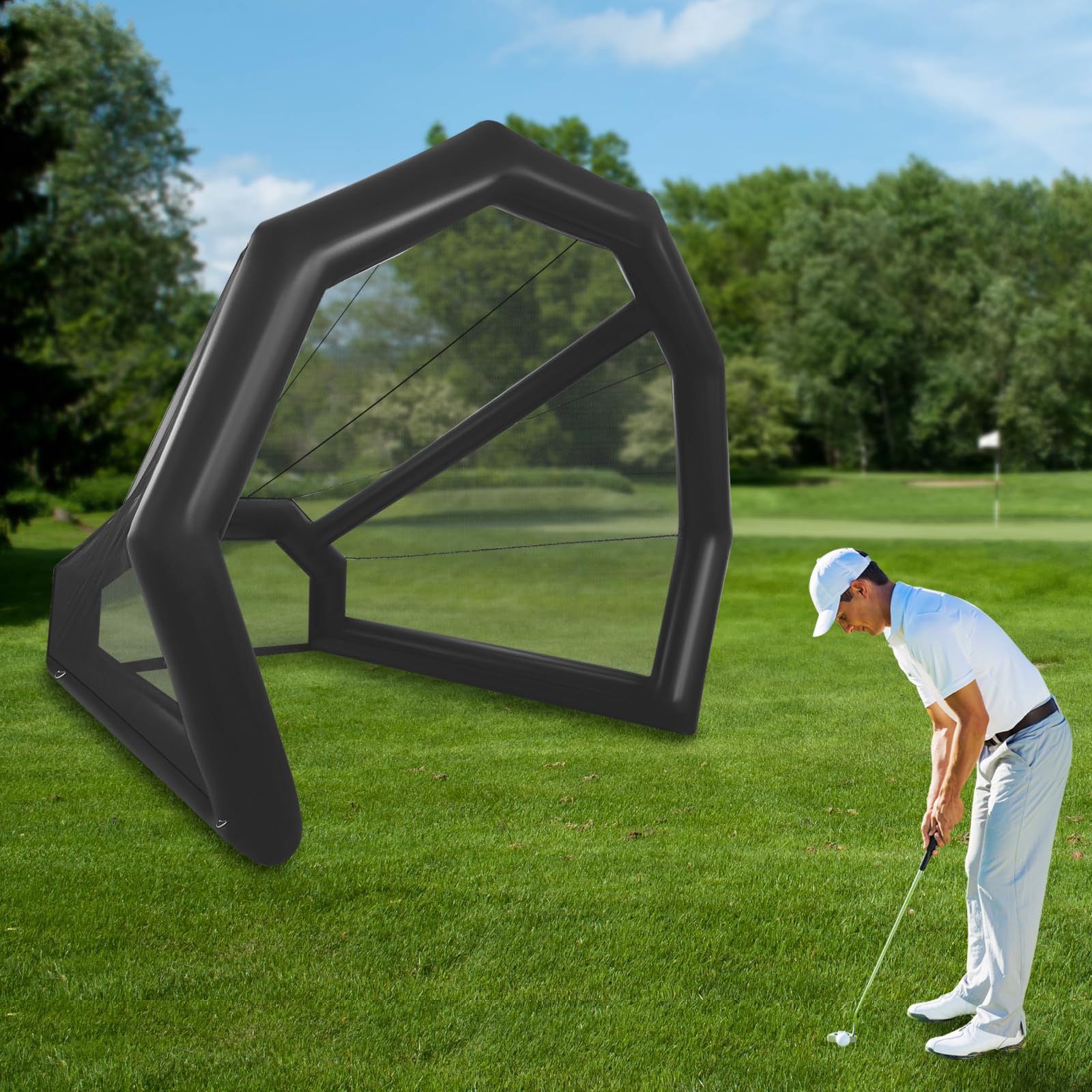 Red de golf, 3.5 x 3.0 x 3.0 m, jaula de práctica de golf inflable resistente con soplador y hebilla de tierra, plegable, para práctica de golf, para entrenamiento en interiores y exteriores