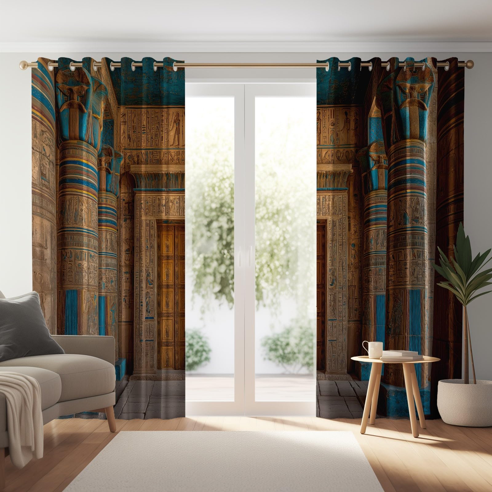Rideau Occultant Égypte Antique Temples Traditions Architecture - Rideau Thermique Isolant à Oeillets Brun, Lot de 2 Rideaux et Draperies Intérieurs 85L X 200H cm pour Chambre Cuisine Fenêtre