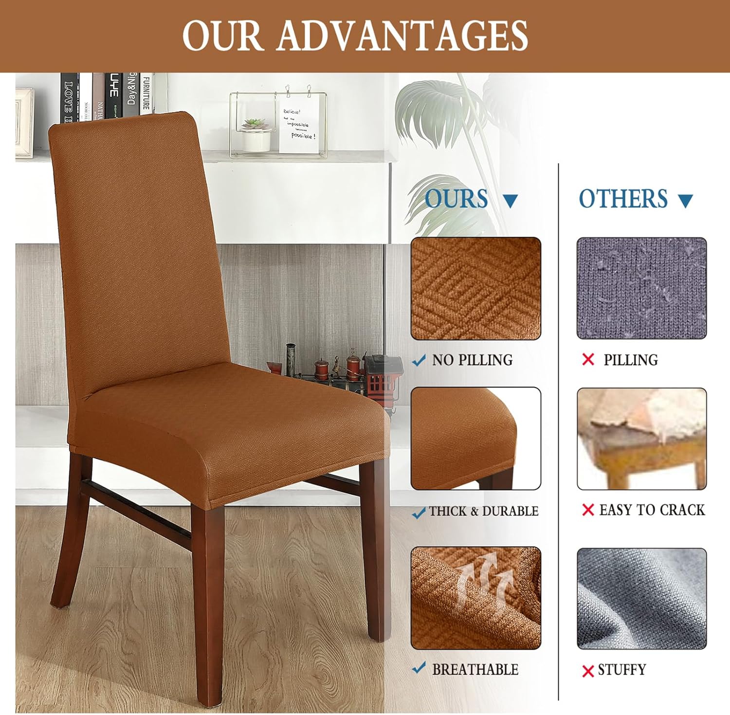 Dining Chair Covers, Stretch Dining Room Chair Covers, Dining Room Chair Protector Slipcovers, for Hotel, Dining Room, Banquet Wedding Party (Brown,Set of 4)