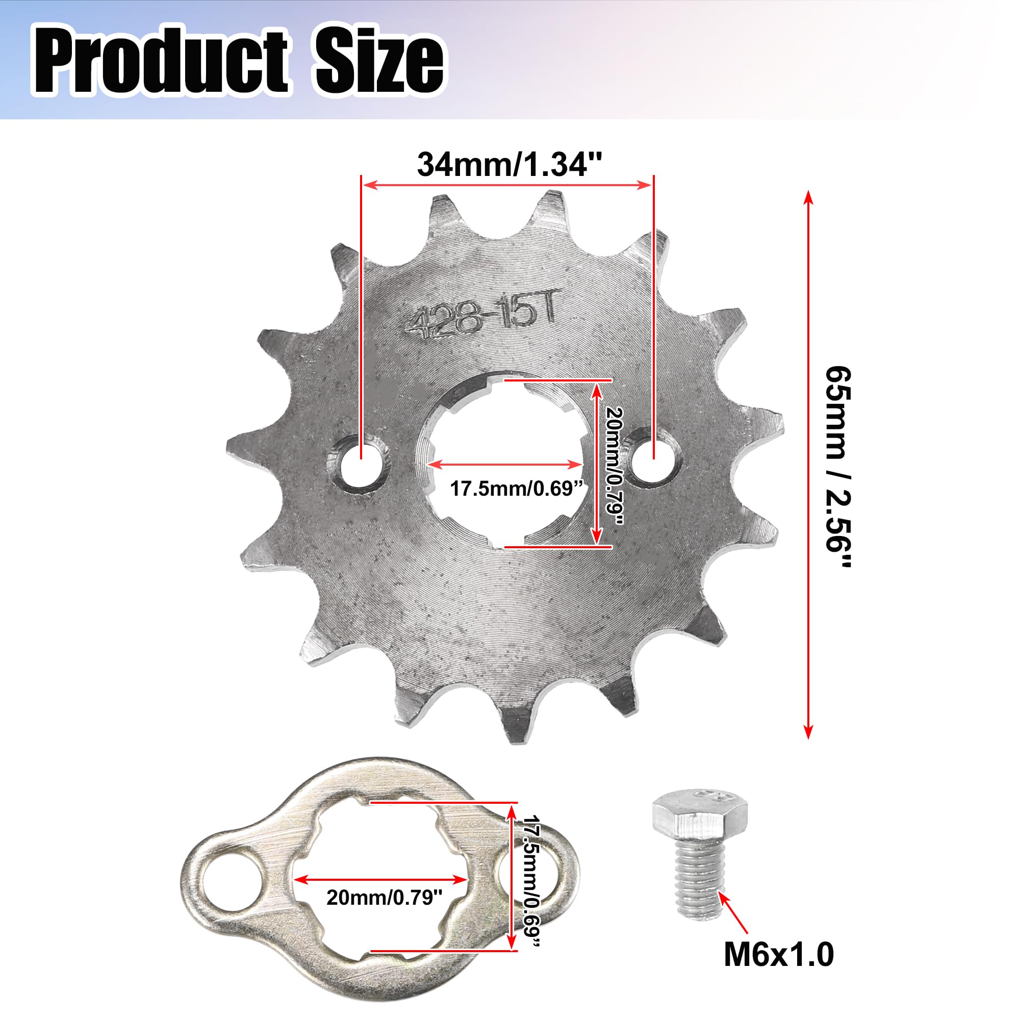 QUARKZMAN 1 Conjunto 428 15T 20mm Piñón Delantero de Motor para Moto de Cross Minimoto ATV