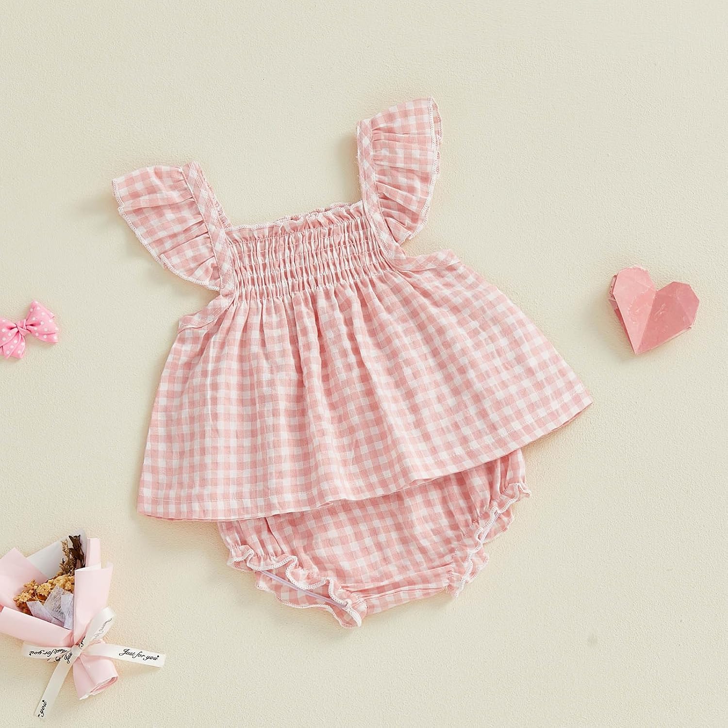 Baby Girl Summer Clothes Plaid Fly Sleeve Ruffle Tops Dress Shorts Set Toddler Girl Outfit 3 6 12 18 24 Months
