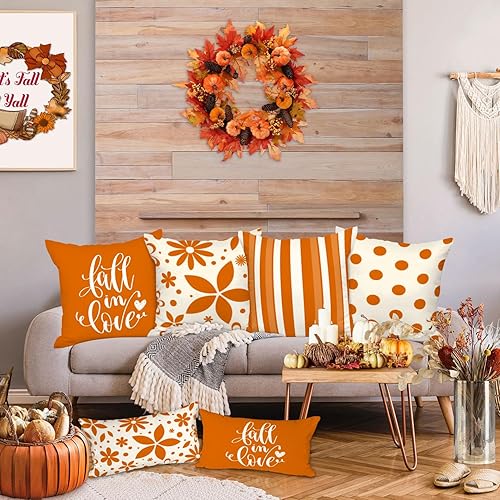 Miniatura 5 de Ywlake Juego de 4 fundas de almohada de otoño de 16 x 16 pulgadas, fundas decorativas de cojín de 16 x 16 pulgadas, fundas de almohada otoñales de