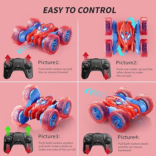 Miniatura 4 de Spider - Auto de control remoto, autos RC de acrobacias de 360 para niños de 6 a 12 años, rotación de doble cara, luces de rueda 4WD frescas y
