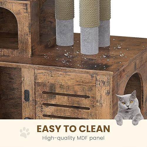 Miniatura 7 de Recaceik Caja de arena para gatos con árbol para gatos, muebles ocultos para baño para gatos con divisor, casa de madera para gatos con plataforma,