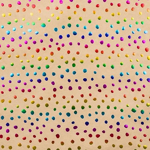 Miniatura 2 de RUSPEPA Rollo de papel de regalo de estraza  17 pulgadas x 16.4 pies  Patrón colorido de puntos de aluminio en papel kraft duradero para cumpleaños,