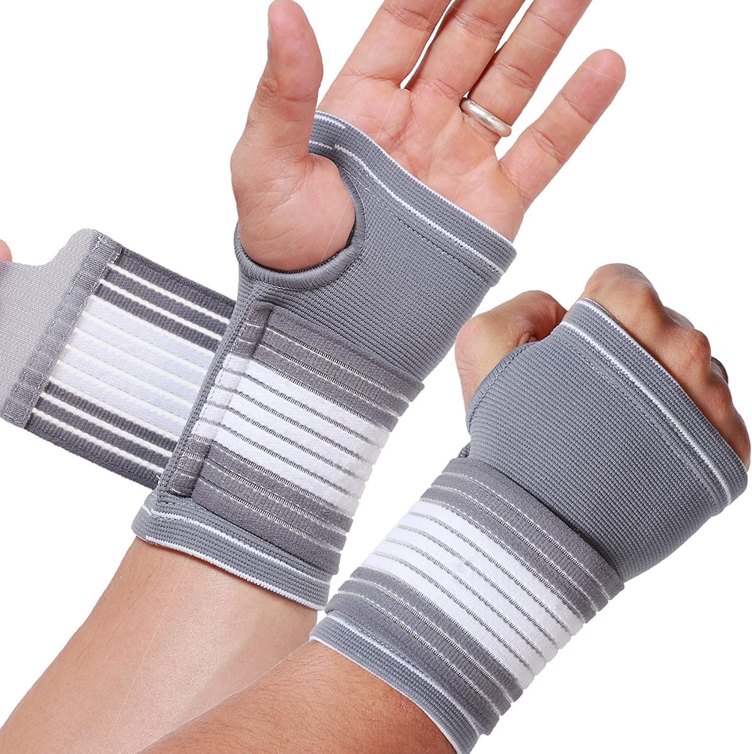 SYOSI Hand Palm Wrist Support, Elastic Wrist Support with Strap, Ideal for Sprains, Injury or Sports Use with no Metal bar, Support Without inhibiting Flexibility (Size L, 1 Pair)