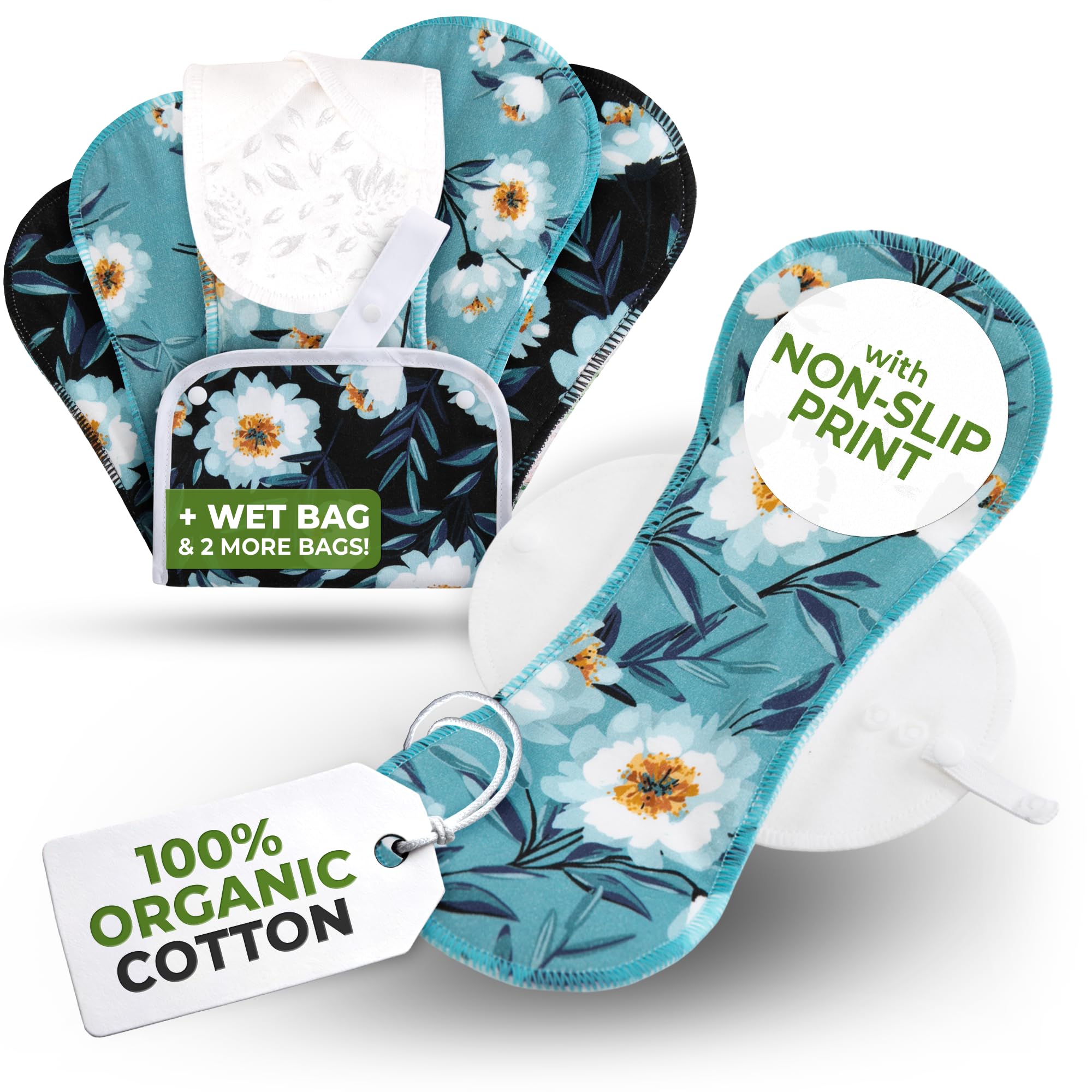 Serviettes lavables pour fuites urinaires avec imprimé antidérapant (L+XL, x6); protection réutilisable pour l'incontinence en coton bio, lavable à haute T°; absorption rapide & contrôle des odeurs