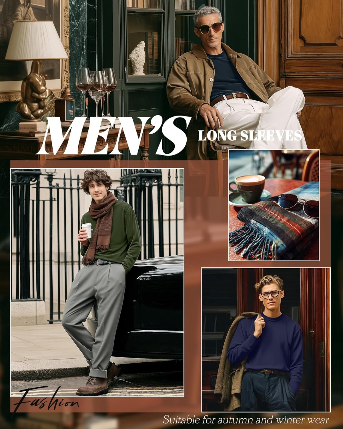 5 Pcs Men's Long Sleeve Thermal Shirts Crew Neck Casual Fleece Tops Soft Pullover Sweatshirts Warm Basic Tees - Image 5