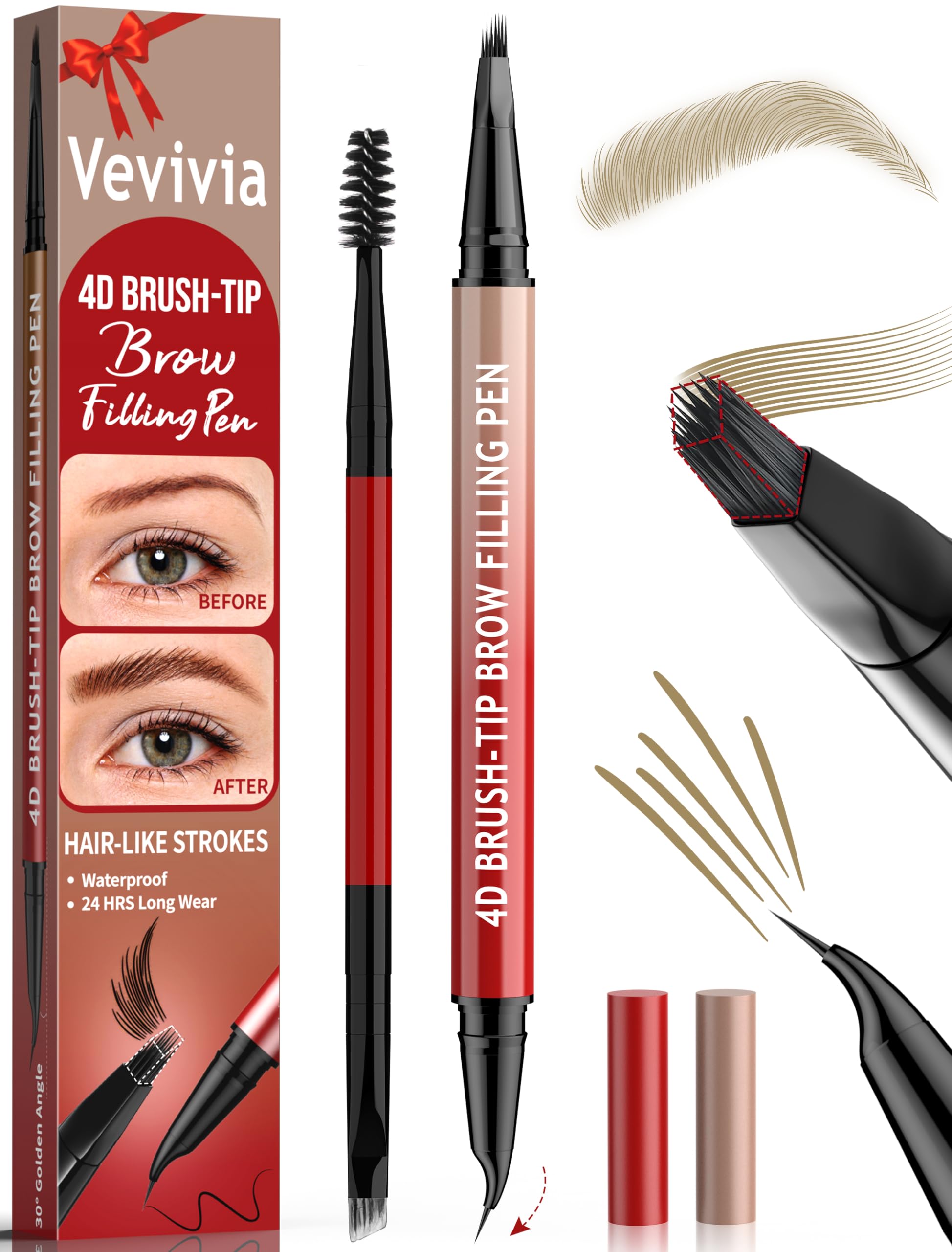Vevivia 4D Eyebrow Pen for Natural Hair-Like Strokes, Light Brown 01 Light Brown